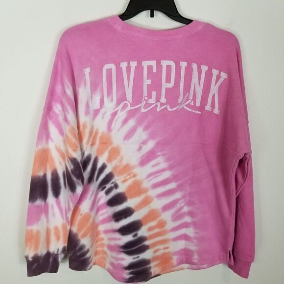Victorias Secret PINK Women GRAPHIC Oversized TIE DYE Varsity Sweatshirt Sz S - Picture 2 of 5